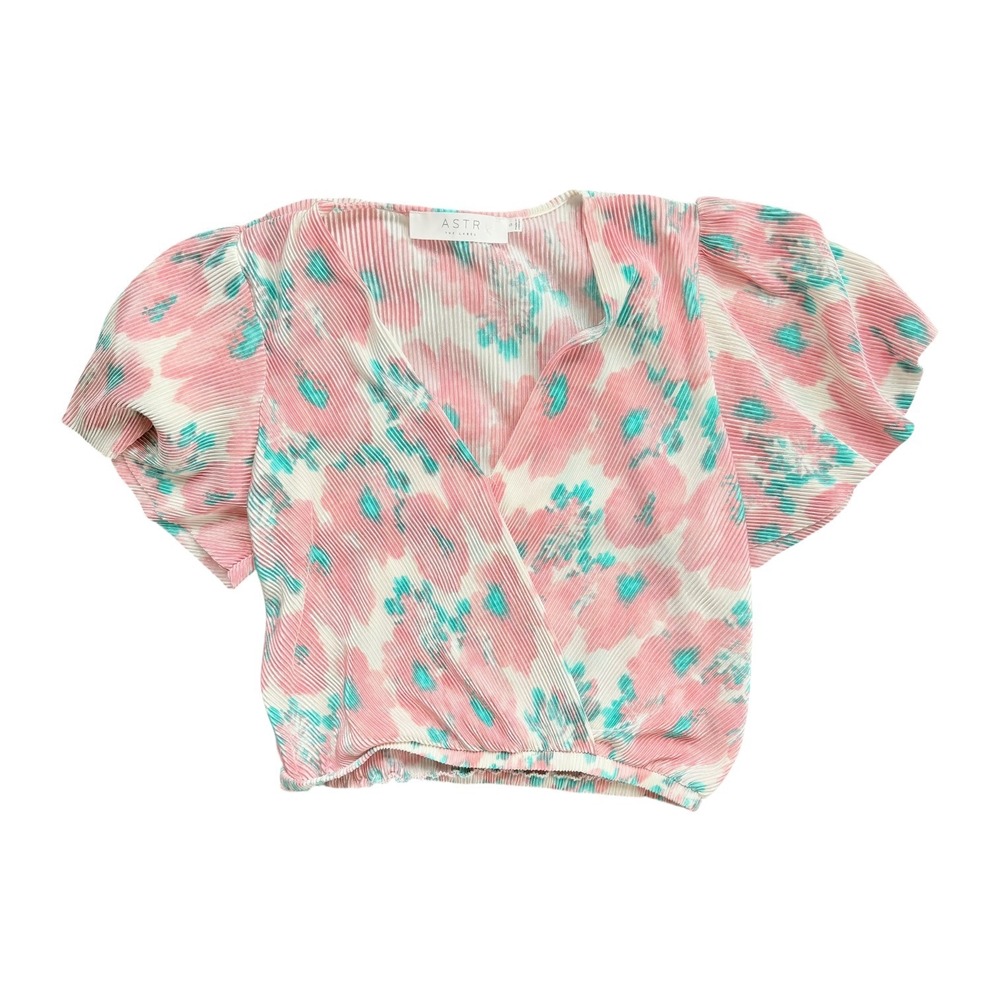 ASTR the Label Pink Floral Pleated  Crop Top size Small